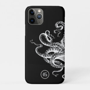 Tintenfisch auf Schwarz mit Monogramm Case-Mate iPhone Hülle