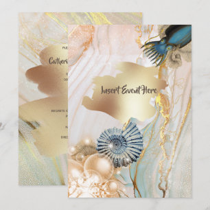 Tintenfisch aus Nautik-Muschel-Marmor-Goldgold Einladung