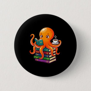 Tintenfisch Buch lesender Kaffeeliebhaber Ozean lu Button