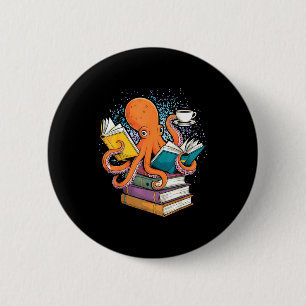 Tintenfisch Buch lesender Leser Ozean lustig Button
