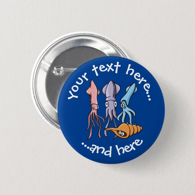 Tintenfisch Cartoon Button (Vorne & Hinten)
