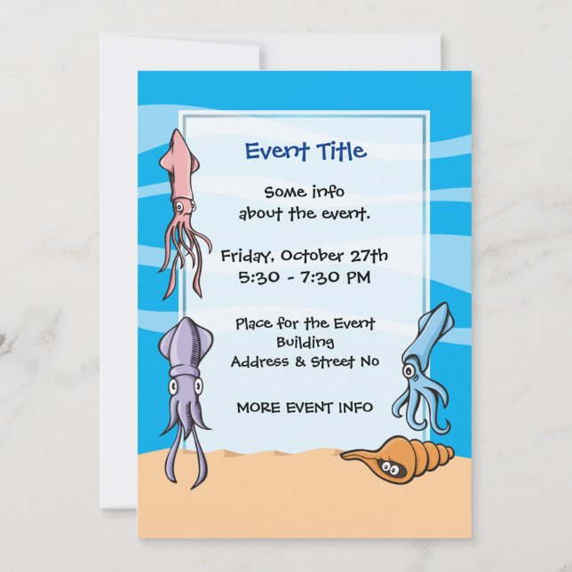 Tintenfisch Cartoon Einladung (Rückseite)