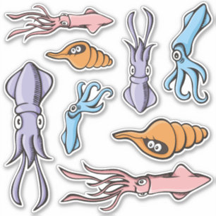 Tintenfisch Cartoon Sticker Set