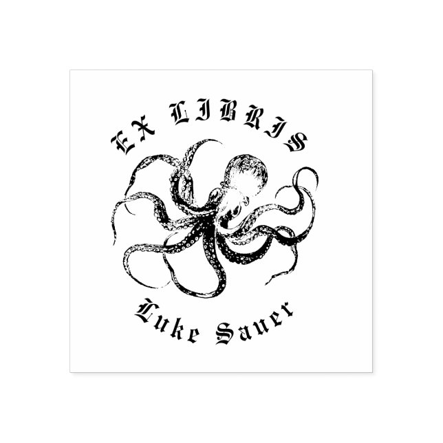 Tintenfisch Ex Libris Stempel (Prägung)