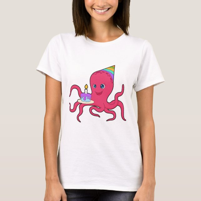Tintenfisch-Geburtstagskuchen T-Shirt (Vorderseite)