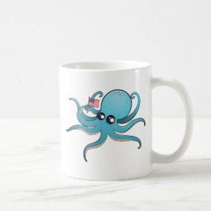 Tintenfisch hält die amerikanische Flagge Kaffeetasse