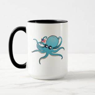 Tintenfisch hält die amerikanische Flagge Tasse