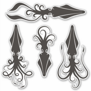 Tintenfisch Icons Contour Sticker Set