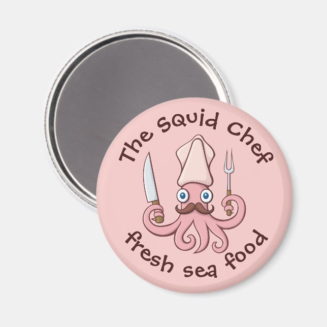 Tintenfisch Koch Cartoon Magnet (Vorderseite/Rückseite)