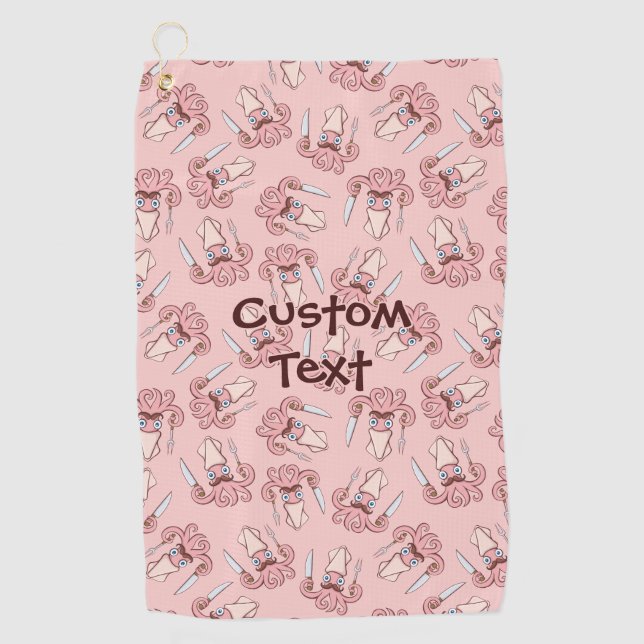 Tintenfisch Koch Cartoon Muster Golfhandtuch (Vorderseite)