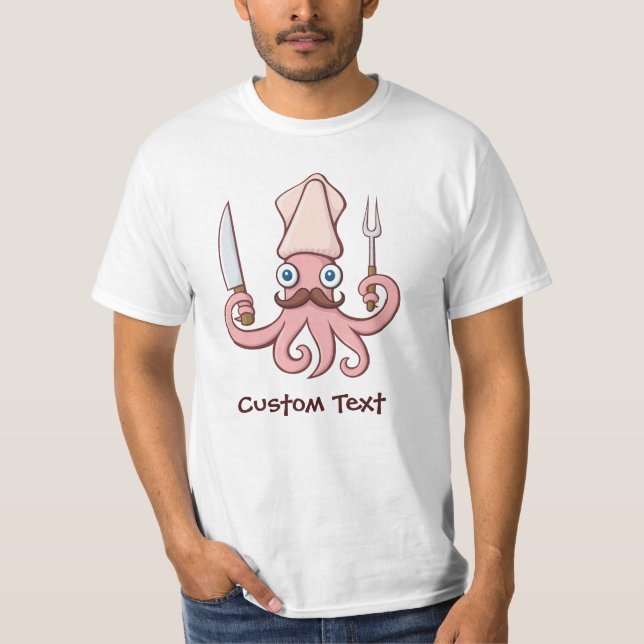Tintenfisch Koch Cartoon T-Shirt (Vorderseite)