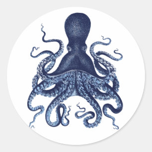Tintenfisch Kraken Vintage-Stich Runder Aufkleber