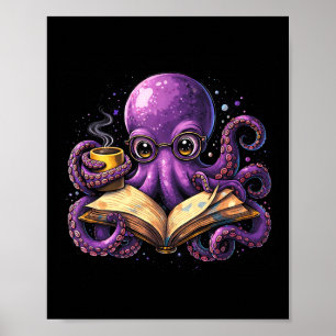 Tintenfisch liest Buch Kaffeeliebhaber buchliebend Poster