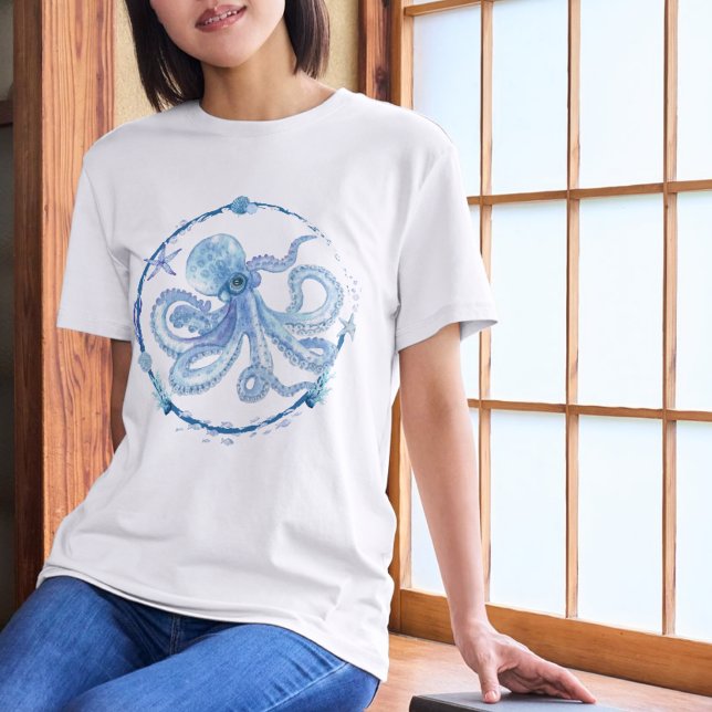 Tintenfisch-Meereskreatur im Wasserfarb-Stil Tri-Blend Shirt (Von Creator hochgeladen)