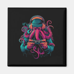 Tintenfisch mit Beanie Retro-Grafik zum Gamen Magnet