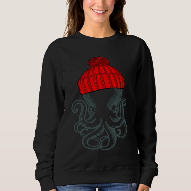 Tintenfisch mit einer Strickmütze Grafik Sweatshirt (Vorderseite)