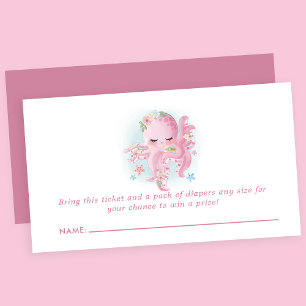Tintenfisch Rosa Aquarell-Baby Shower Windel-Raffl Begleitkarte
