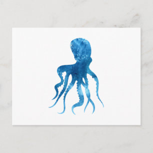 Tintenfisch-Silhouette in Aquarell Postkarte