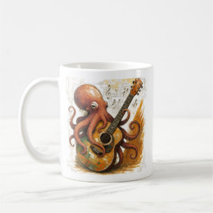 Tintenfisch spielt Gitarre Vintage-Musik-Kunst Kaffeetasse
