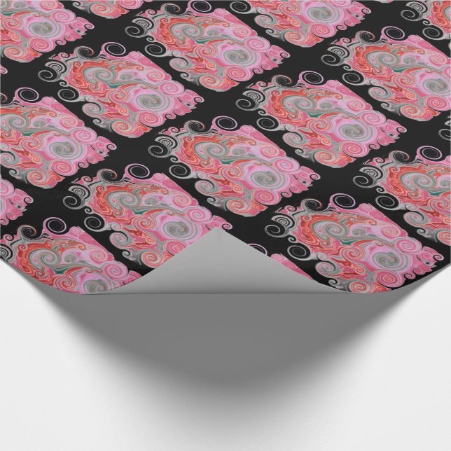 Tintenfisch-Spuren - Rosa - Buchbinde-Endpapier Geschenkpapier (Ecke)