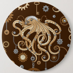 Tintenfisch Steampunk Retro Mechanische Fantasie Button