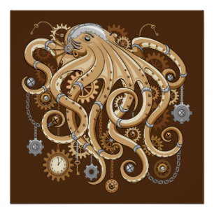 Tintenfisch Steampunk Retro Mechanische Fantasie Poster