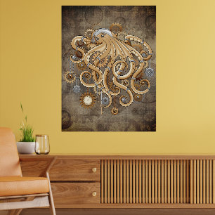 Tintenfisch Steampunk Retro Mechanische Fantasie Poster