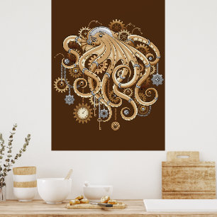 Tintenfisch Steampunk Retro Mechanische Fantasie Poster