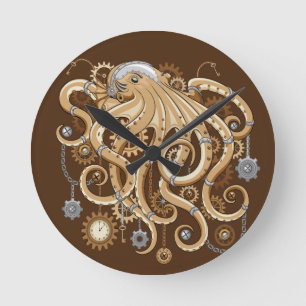 Tintenfisch Steampunk Retro Mechanische Fantasie Runde Wanduhr