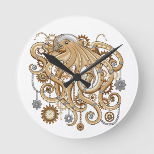Tintenfisch Steampunk Retro Mechanische Fantasie Runde Wanduhr