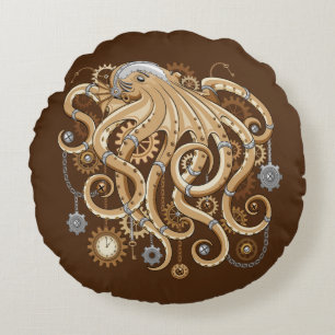 Tintenfisch Steampunk Retro Mechanische Fantasie Rundes Kissen