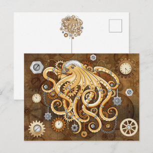 Tintenfisch Steampunk Retro Mechanische Fantasy Feiertagspostkarte