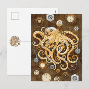 Tintenfisch Steampunk Retro Mechanische Fantasy Feiertagspostkarte