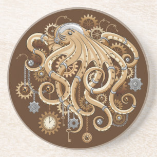 Tintenfisch Steampunk Retro Mechanische Fantasy Getränkeuntersetzer