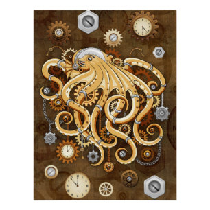 Tintenfisch Steampunk Retro Mechanische Fantasy Poster