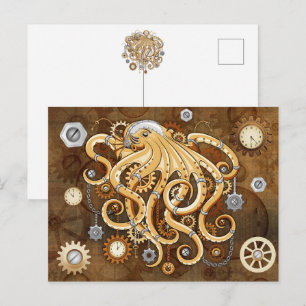 Tintenfisch Steampunk Retro Mechanische Fantasy Postkarte