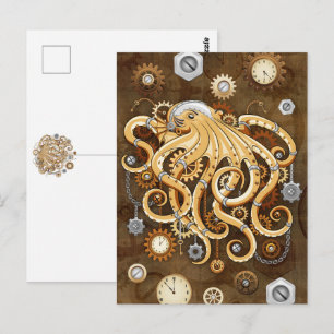 Tintenfisch Steampunk Retro Mechanische Fantasy Postkarte