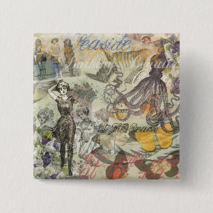 Tintenfisch Strand Antik Coastal Steampunk Button