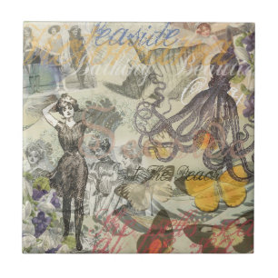 Tintenfisch Strand Antik Coastal Steampunk Fliese