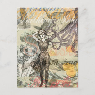 Tintenfisch Strand Antik Coastal Steampunk Postkarte