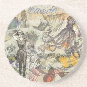 Tintenfisch Strand Antik Coastal Steampunk Sandstein Untersetzer