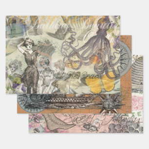 Tintenfisch Strand Antike Küsten Steampunk Geschenkpapier Set