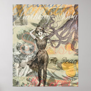 Tintenfisch Strand Antike Küsten Steampunk Poster