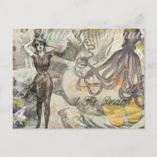 Tintenfisch Strand Antike Küsten Steampunk Postkarte