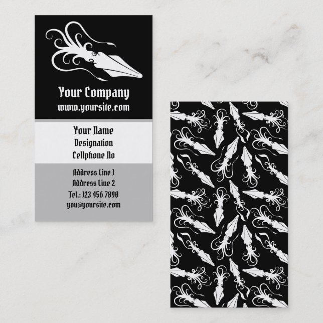 Tintenfisch-Symbol weiß Vertikal Visitenkarte (Vorne/Hinten)