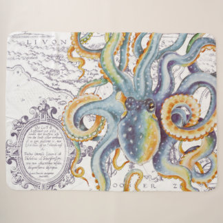 Tintenfisch Tentakel Stahl Blau Vintage Karte Chic Sherpadecke