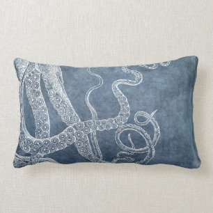 Tintenfisch Twilight Blue Denim Aquarellkunst Lendenkissen