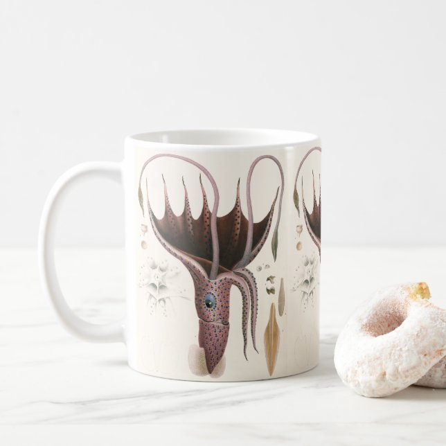 Tintenfisch, Vintage Meerestiere Tasse (Mit Donut)
