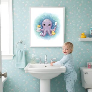 Tintenfisch-Waschstation Kinder Badezimmer Wandkun Poster