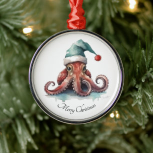 Tintenfisch-Weihnachtsfreude, individuell Ornament Aus Metall
